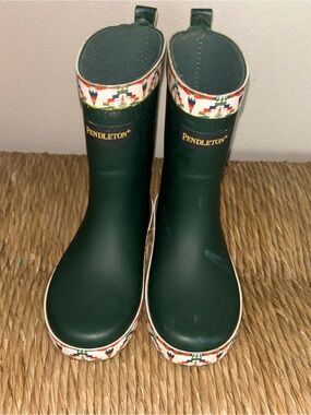 Pendleton Kids aztec Dark Green Rain Boots with Patterned Trim